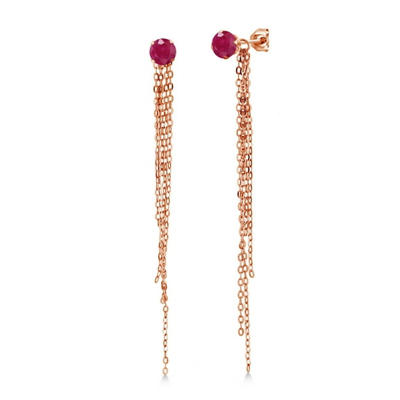 Gem Stone King 1.10 Ct Round 5mm Red Ruby 18K Rose Gold Plated Silver Stud Extra Long Statement Enhancer Earrings 3.5 inch