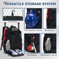 thumbnail image 6 of RAINSMORE Baseball Backpack 40L Large Softball Baseball Backapck with Helmet Holder, Shoe Compartment & Fence Hook, Durable Softball Gear Bag,Black, 6 of 7