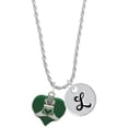thumbnail image 1 of Delight Jewelry Silvertone Large 2-D Claddagh on Green Heart Silvertone Script Initial Disc - L - Charm Necklace, 20"+3", 1 of 4