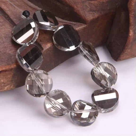 U8MO 10pcs 12/14/18mm Twist Coin Faceted Crystal Glass Loose Beads for Jewelry Making-Clear Gray-18mm