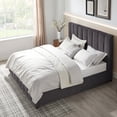 thumbnail image 4 of Queen Size Modern Bed Frame, Upholstered With Soft Fabric, Headboard Included, No Box Spring Necessary, Dark Grey Color, Construction In Grey, Design, Spring, Strong Rubber Plywood Support, 4 of 4