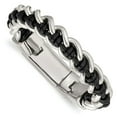 thumbnail image 1 of Solid Stainless Steel Black Leather 8.5in Bracelet 8.5", 1 of 4