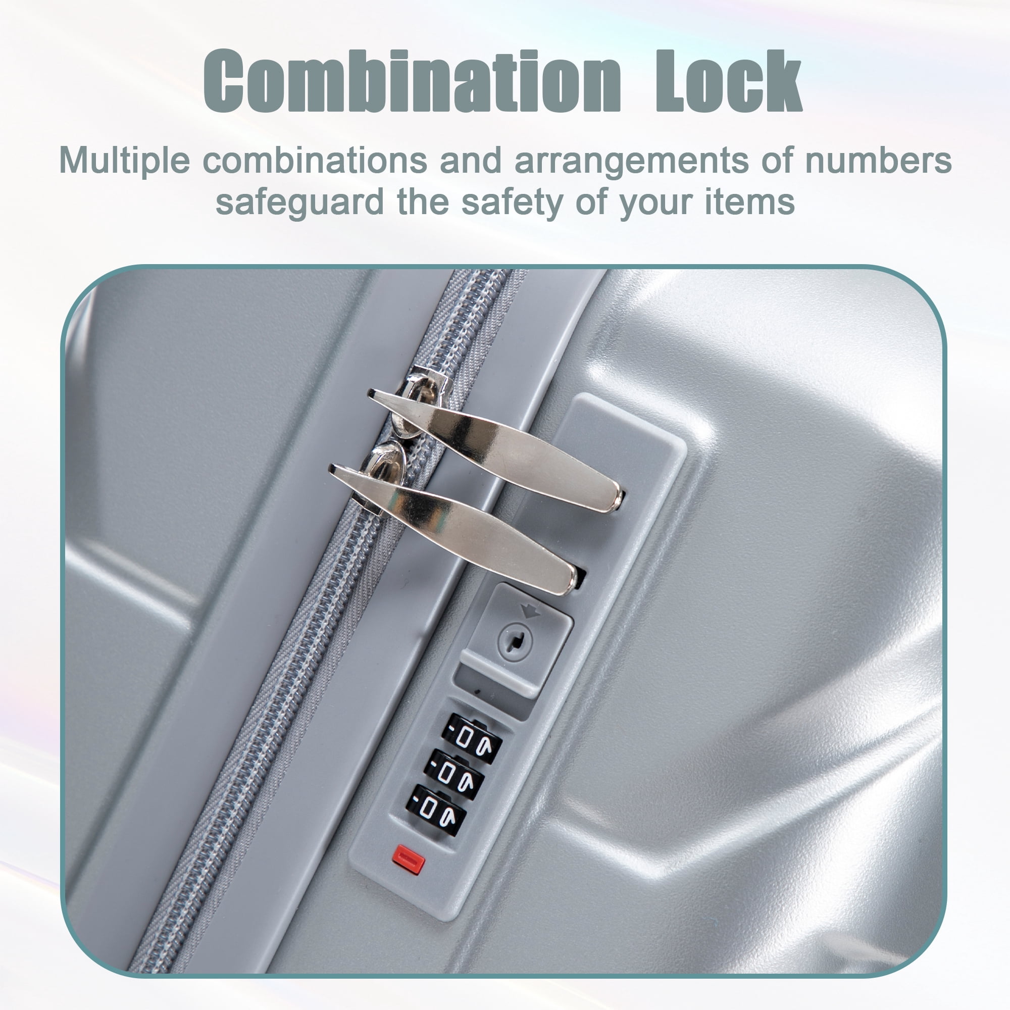 Alvantor 2 Pcs Luggage Set with Combination Lock, 20" ABS Spinner Suitcase & 14" Cosmetic Case, Silver