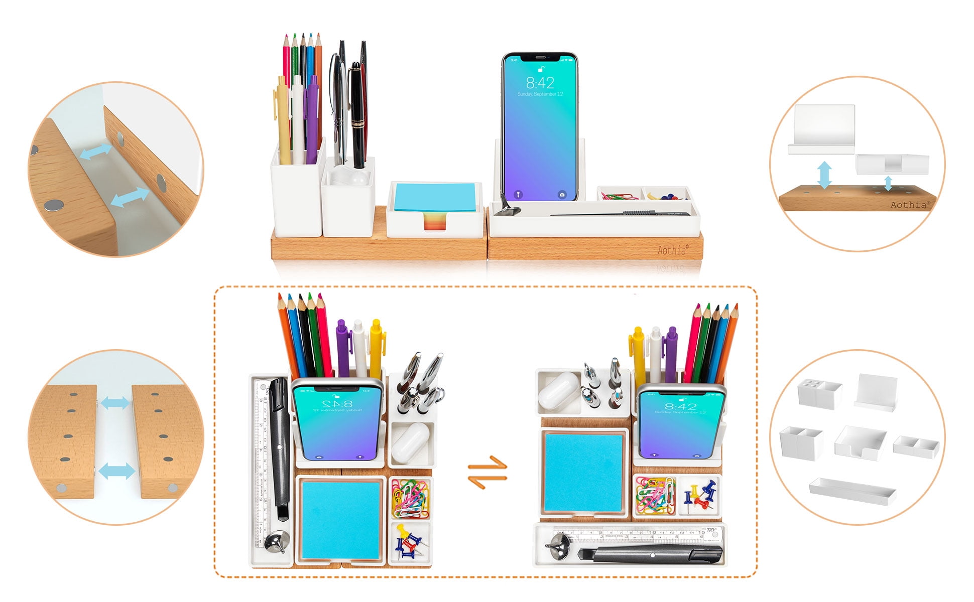 Aothia Desk Organizer, Office Accessories Storage with Magnetic (White)