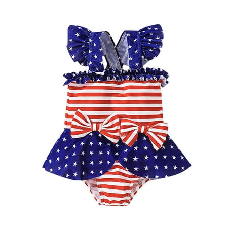 

nsendm 7 Year Old Swimsuit Girl Printed Pieces Ruffles Swimwear Suit Independence Beach Bathing Wear 6M-4Y 1 Set 10 Red 2-3 Years