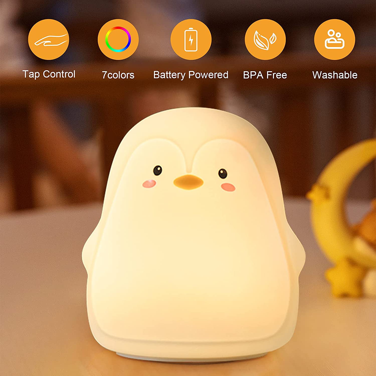 with Night Squishy Baby - Soft Children Tap Toddler Cute Control, Silicone Gifts Lamp Penguin Color Bedroom Rechargeable for Boys Girls Portable Nursery for LED Light Kids, Night Kids Light USB Changing