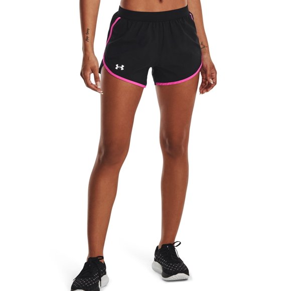 Shorts para correr Fly By 2.0 para mujer de Under Armour, negro y rosa, talla 3XL