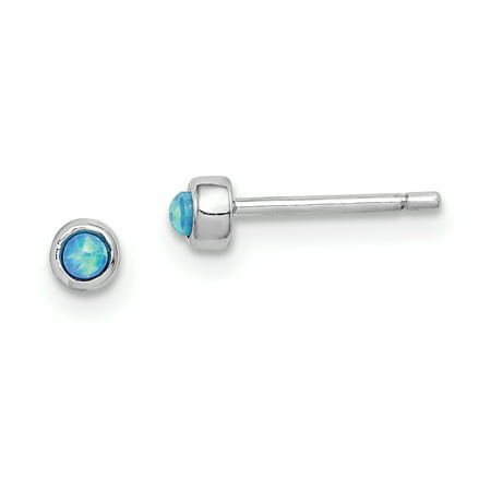 Sterling Silver Rhodium-plated 3mm Imitation Opal Round Post Stud