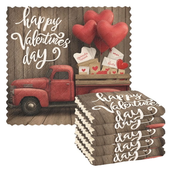 6 Pieces of Kitchen Towels 11x11Inch Kitchen Dish Cloths Kitchen Dish Towels Reuseable Cleaning Cloths Valentine's Day Truck