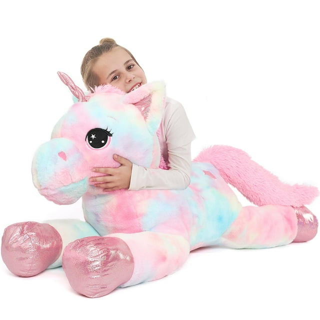 Almohada de felpa Muiteiur, 43,4 cm, tamaño grande, unicornio rosa para niñas