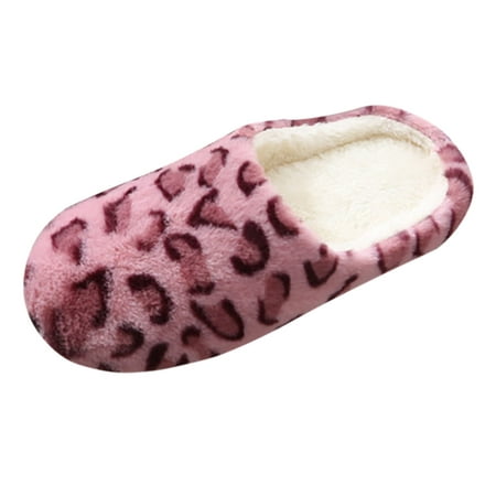 

iOPQO Women s slipper Slippers For Women Leopard Round Toe Flats Plus Velvet House Slippers For Women Shoes soft-soled slippers Pink 36