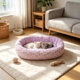 thumbnail image 4 of Floral Printed Pet Bed, All Season Use Soft Cozy Oval Dogs Bed with Removable Cover, Egg-Crate Foam Pet Bed Couch, Non-Slip Bottom (Purple, 17''x13''), 4 of 6