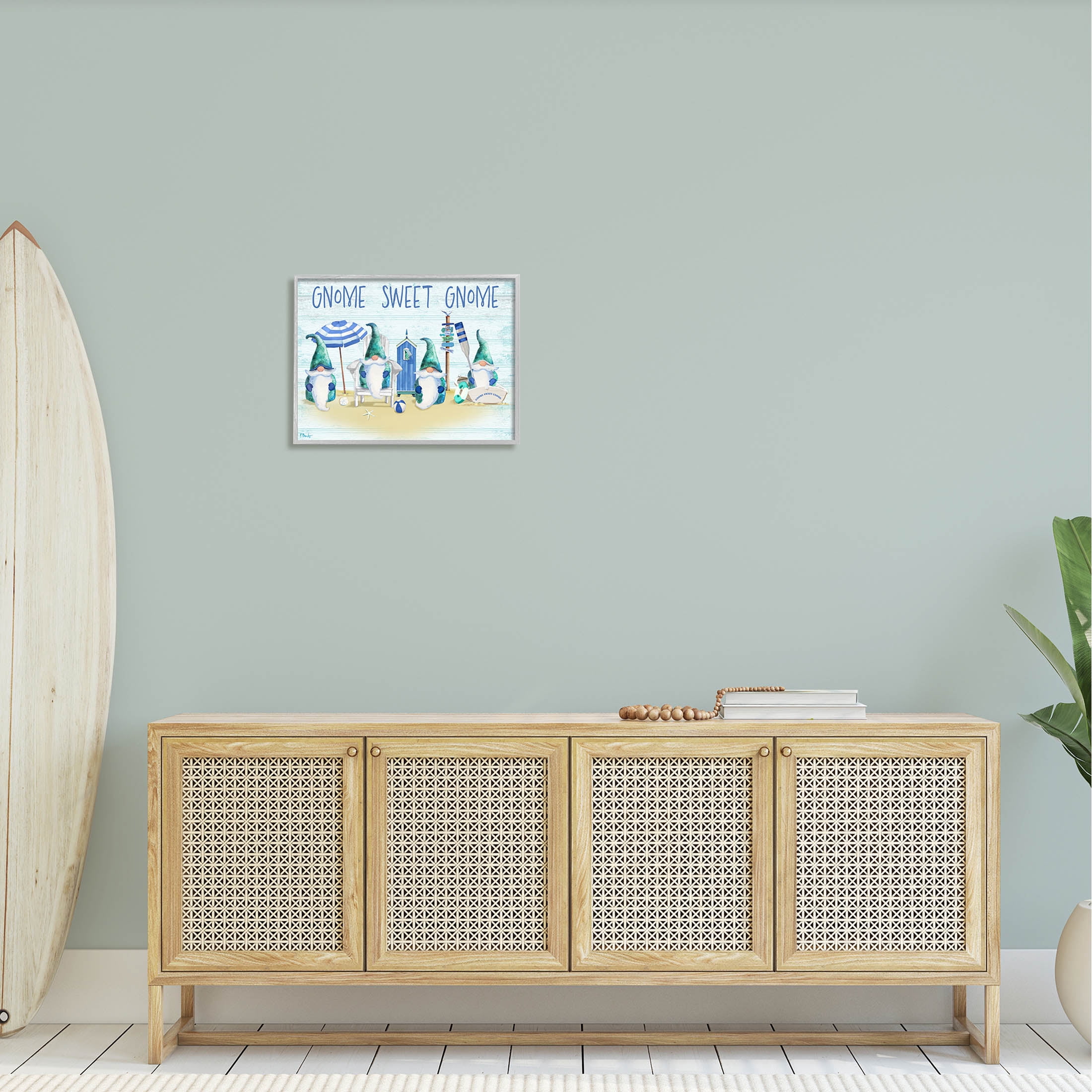 Sweet Gnome Coastal Beach Family Fairy Tales & Fantasy Graphic Art Gray Framed Art Print Wall Art