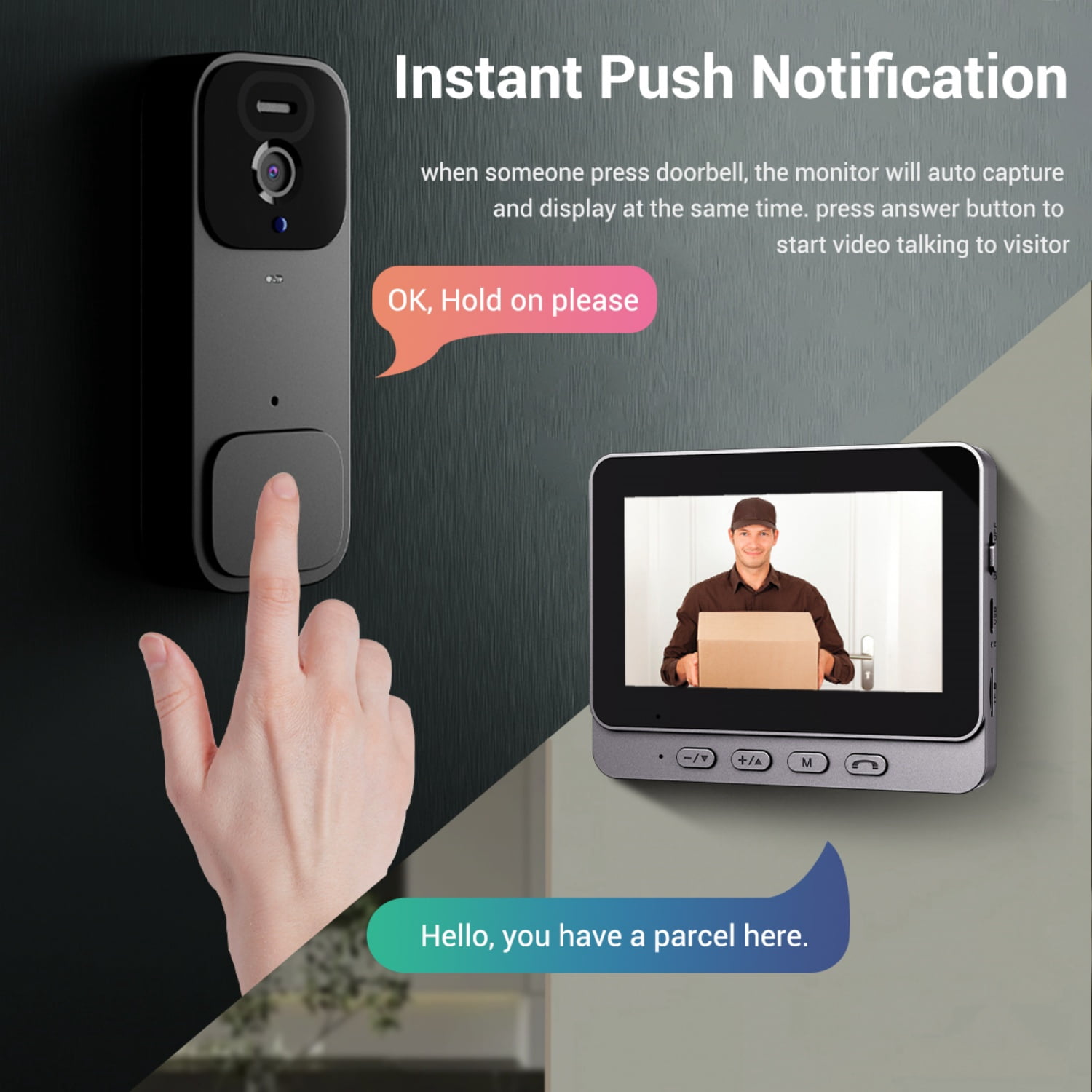 Visual Smart Doorbell with 4.3" Color Display, 300K Camera for home security