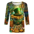 thumbnail image 4 of T-Shirt à Col Rond Imprimé de la Saint-Patrick pour Femmes, Manches Trois Quarts 3/4, Coupe Ample, 4 of 5