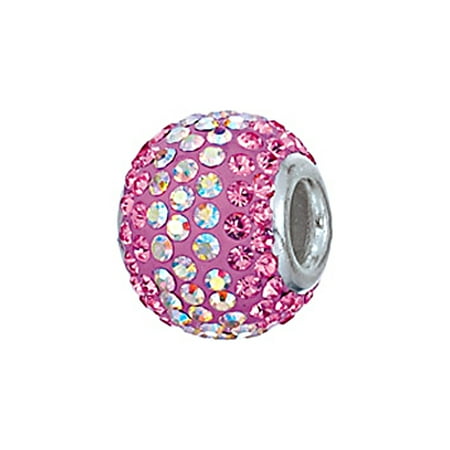 Zable Sterling Silver Pave-set Pink and Clear Crystals Bead