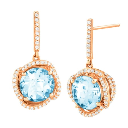 4 3/4 ct Natural Sky Blue Topaz & 1/3 ct Diamond Drop Earrings in 10kt Rose Gold