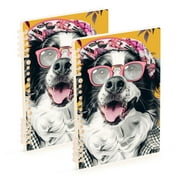 2 Pcs Spiral Notebooks 60 Sheets 120 Pages A5 Journal Notepad 8.3x5.7 Inch Thick Adjustable College Ruled Paper Fashion Dog and Flower