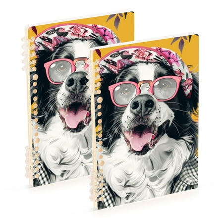 2 Pcs Spiral Notebooks 60 Sheets 120 Pages A5 Journal Notepad 8.3x5.7 Inch Thick Adjustable College Ruled Paper Fashion Dog and Flower