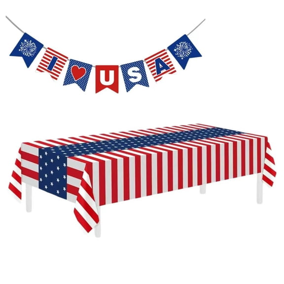 4th of July Tablecloth 60 x 60 Inch Square, Patriotic Independence Memorial Day US Star Flag Table Cover