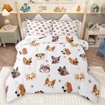 Homewish Cute Dog Full Size Comforter Sets,Pet Puppy Dogs Bedding Comforter Set,White Brown Bedding Sets For Kids,Ultra Soft Home Decor Reversible,3-Piece
