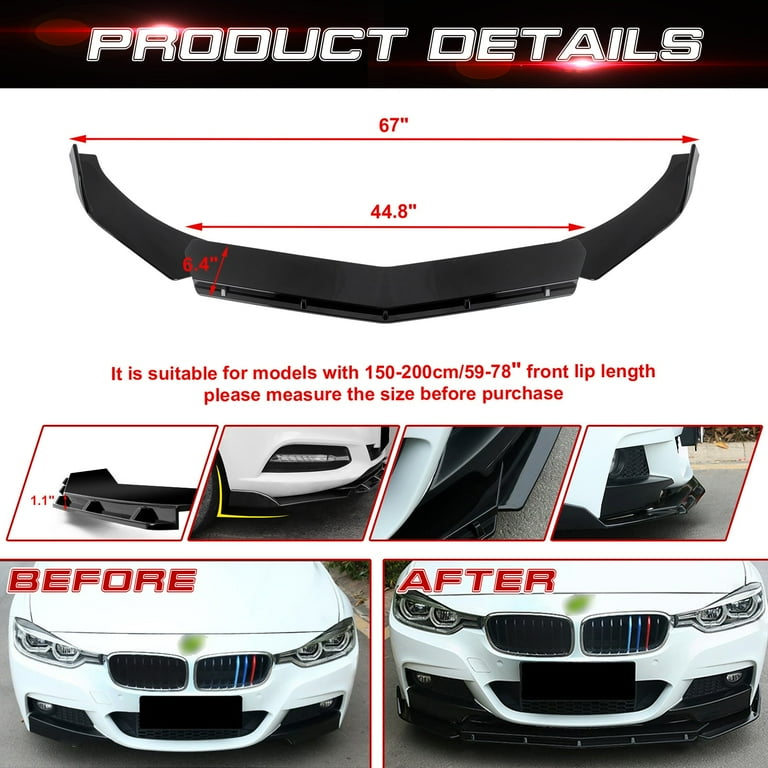 Universal Black Car Front Bumper Spoiler Lip Body Kit Splitter Chin-Roun