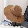thumbnail image 1 of Adjustable Light Coffee Straw Sun Hat with Bowknot - 56-60CM Circumference, 15cm Wide Brim, Foldable & Solid Color Design for Versatile UV Protection, 1 of 6
