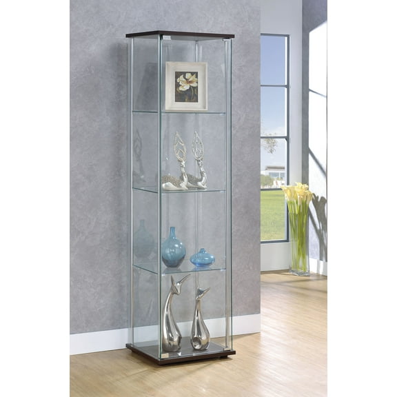Coaster Company Bellatrix Rectangular 4-Shelf Curio Cabinet, Cappuccino, 63.75 x 16.75 x 14.25"