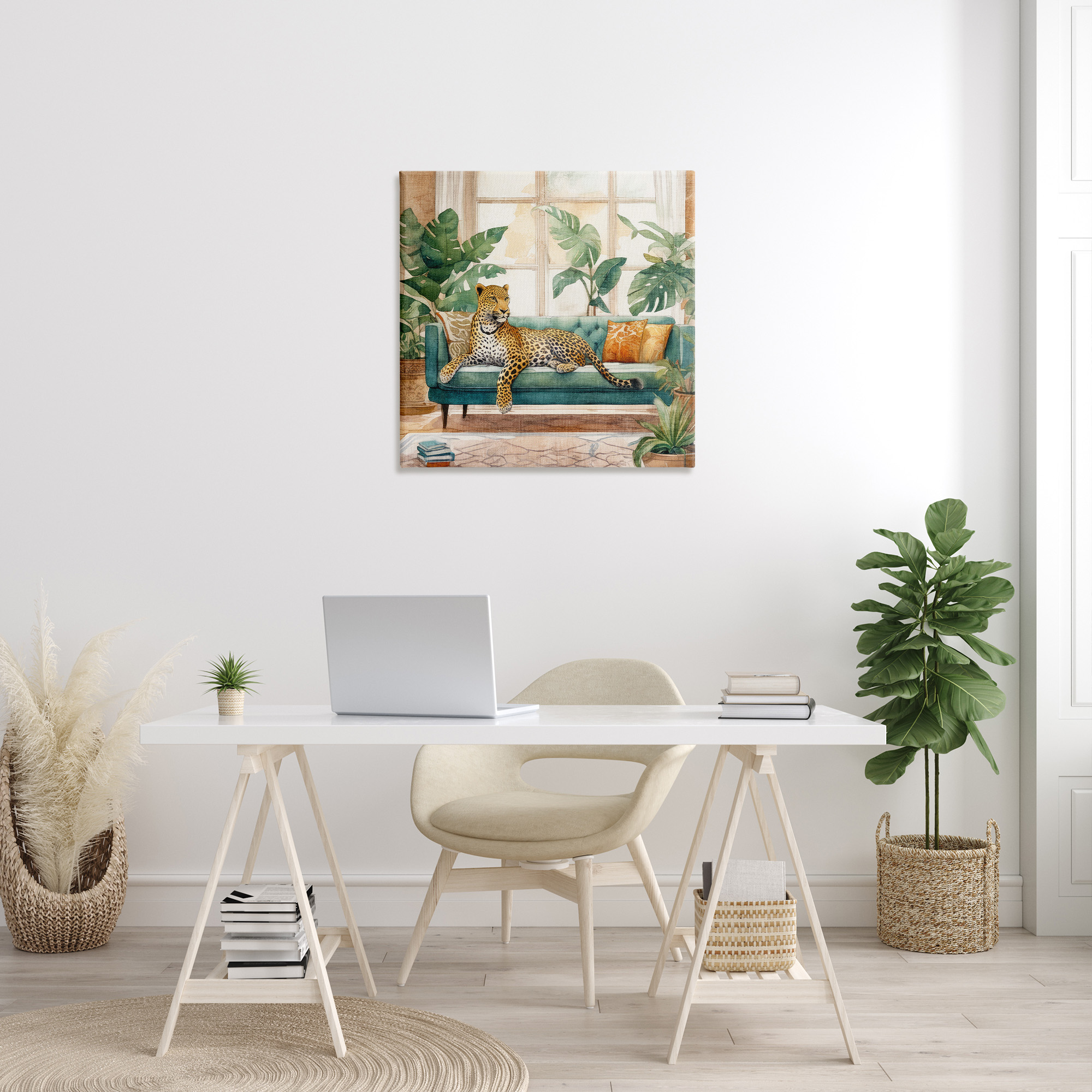 Stupell Industries Leopard & House Plants Animals & Insects Painting Gallery Wrapped Canvas Art Print Wall Art, 30 x 30