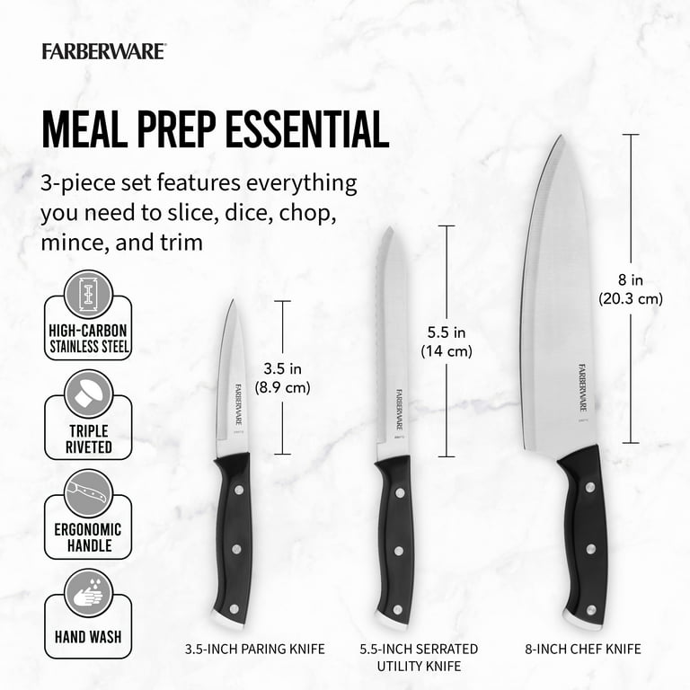 Chef Knife, Ultra Sharp High Carbon Stainless Steel Chef knife set, 3-pc, 8  inch Chefs knife, 4.5 inch Utility Knife, 4 inch Paring Knife