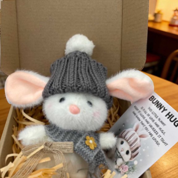 Easter Gift Easter Bunny Stuffed Animal, Mini Bunny Hugs Plush Toy with Knit Hat and Inspiring Message, Mini Bunny Hugs in Boxes, Cute Easter Gift for Kids