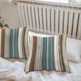 thumbnail image 6 of Turquoise Beige Striped Throw Pillow Covers 20x20 Inch Set of 2, Modern Farmhouse Vertical Stripes Waterproof Outdoor Pillow Covers, Decorative Cushion Pillowcases for Couch, Sofa, Bed, Garden, Patio, 6 of 9