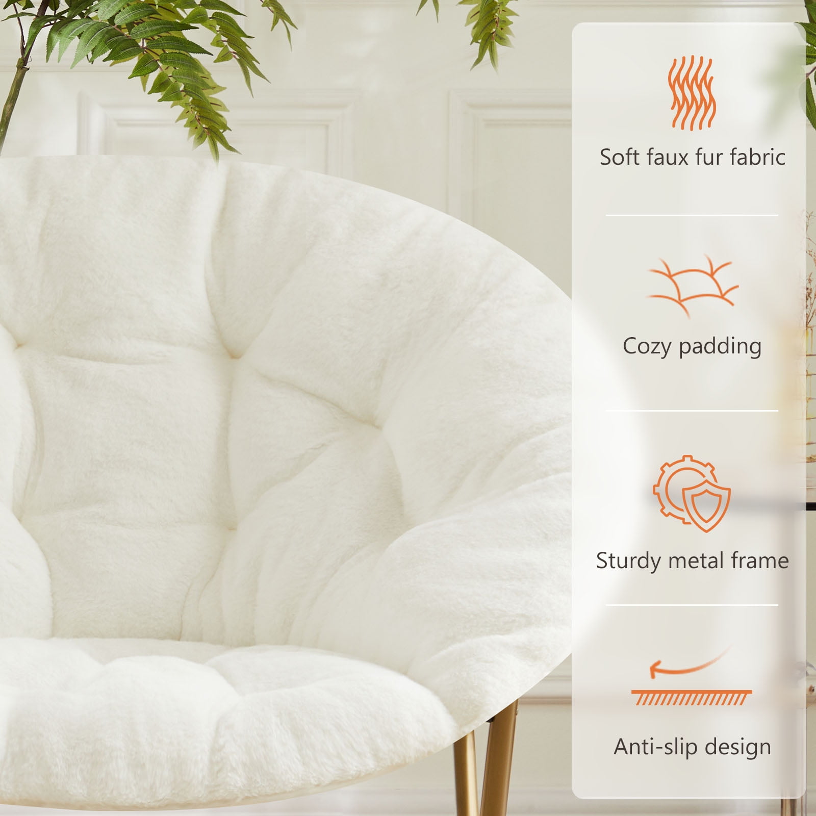 MAYEERTY Comfortable disc chairs faux fur furniture bedroom living room adult size white