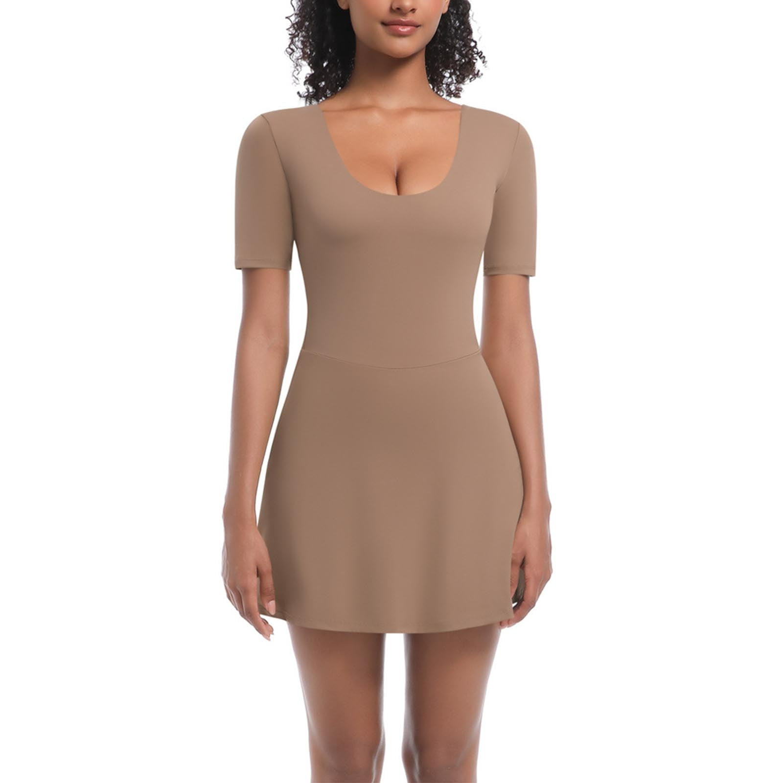 Kaemgyyd Athletic Dress for Women with Built in Shorts Stretch Scoop Neck Short Sleeve A-Line Bodycon Mini Dress for Golf Workout