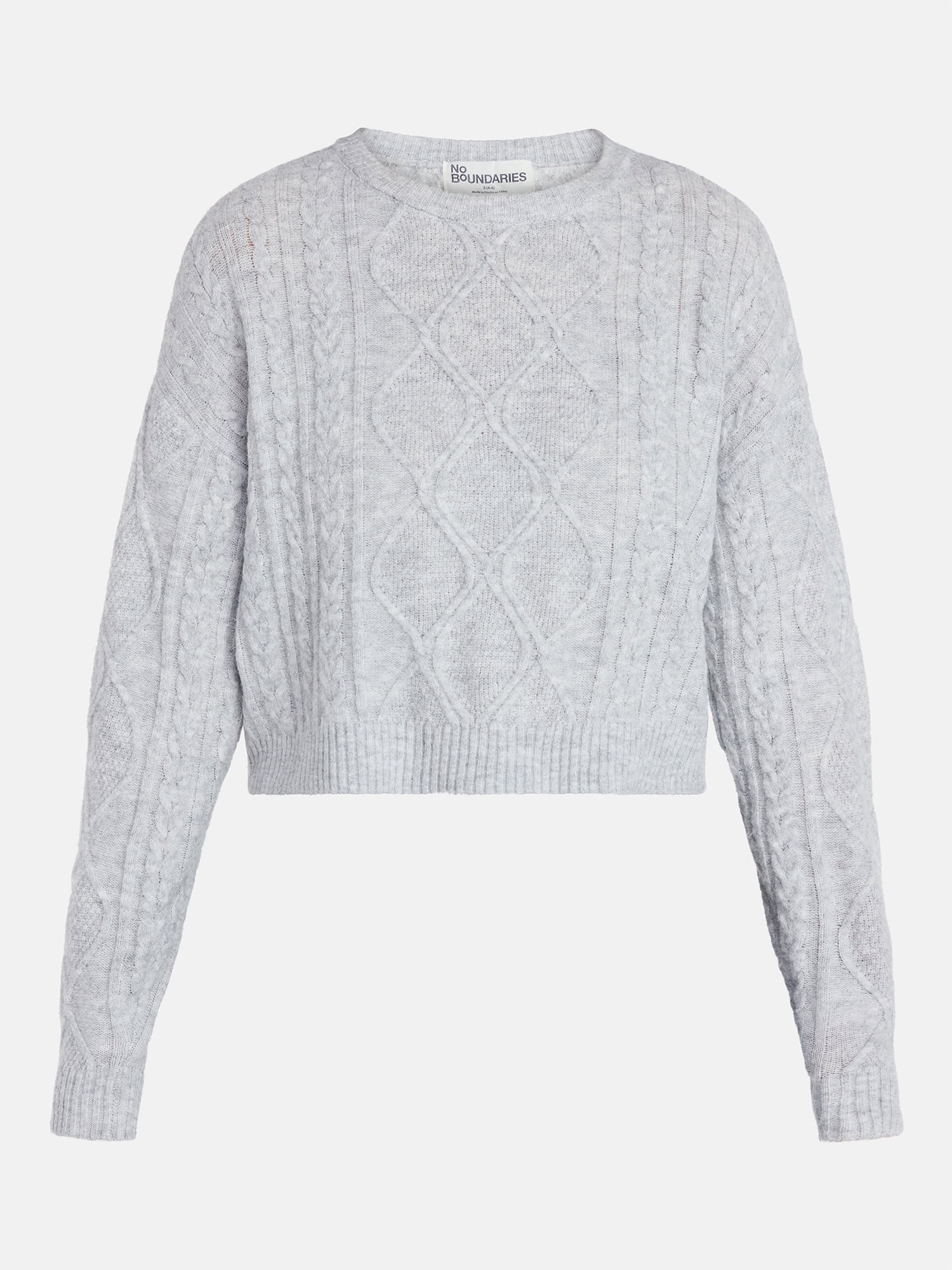 No Boundaries Cable Knit Pullover Sweater, Lightweight, Women’s