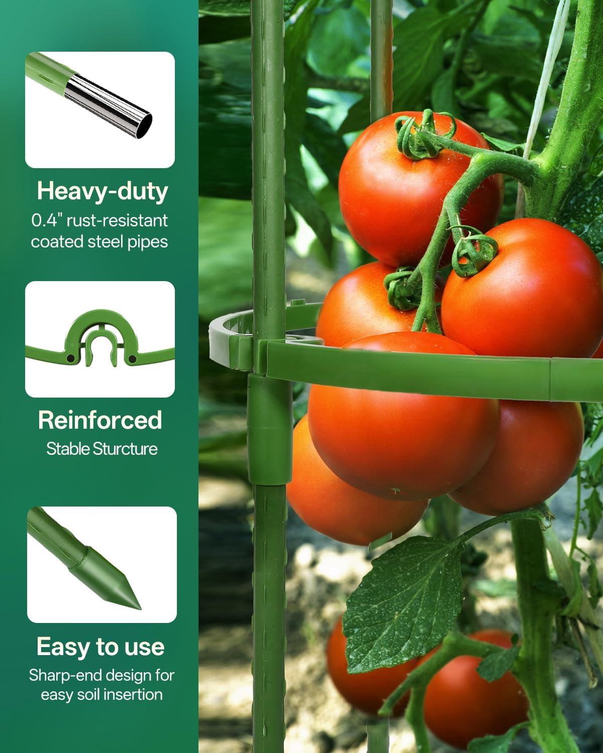 Tomato Support Cages 2 Pack, Adjustable Tomato Trellis Up to 59 Inch for Garden & Pots, Small Plant Cages, Plant Support for Climbing Vegetables, Flowers, Beans, Cucumber, Peony