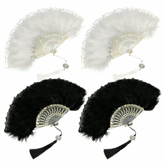 HIBIBUD 4Pcs Folding Fan Lace Stitching Folding Fans Handheld Solid Fan Design Hand Fans for Women Foldable Style1