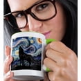 thumbnail image 2 of 3drose, Funny Cool Wolf Howling at the Moon Van Gogh Starry Night Abstract, 15oz Two-tone Green Mug, 2 of 6