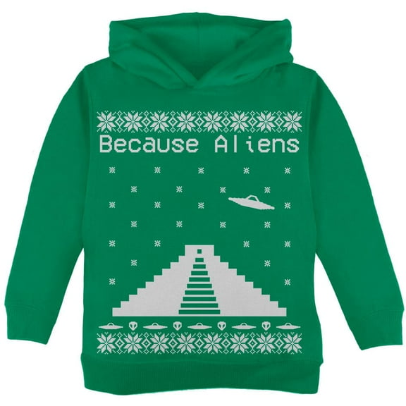 Because Aliens Pyramid Christmas Sweater Green Toddler Hoodie - 4T