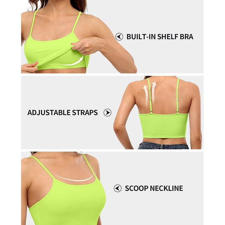 VASLANDA 2 Packs Women's Cotton Camisole Adjustable Strap Tank Tops with  Built in Shelf Bra Stretch Undershirts for Summer