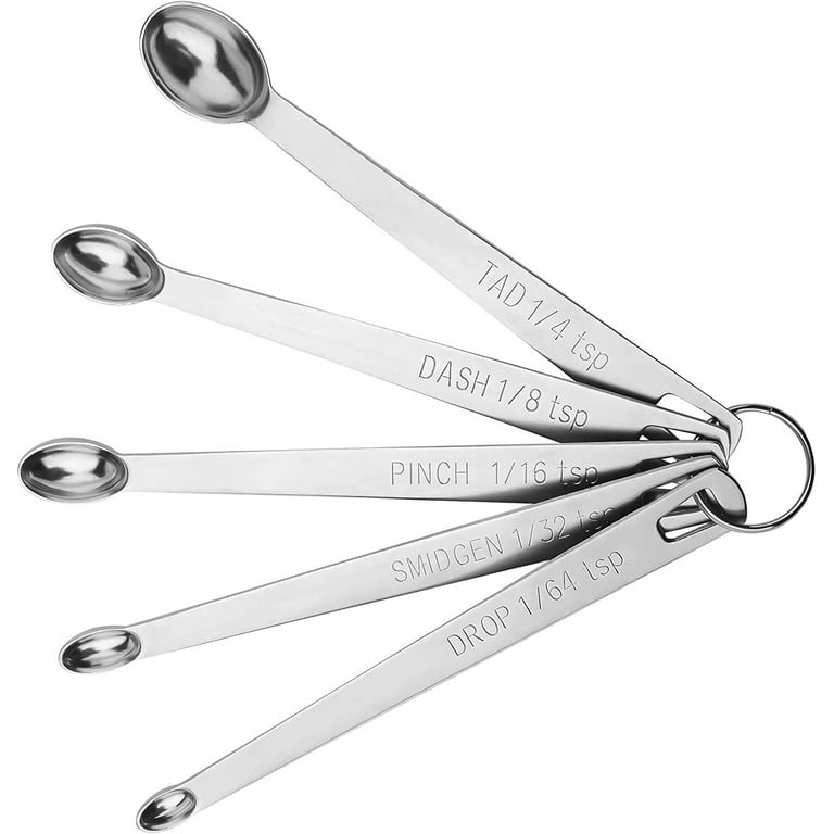 Mini Measuring Spoon Heavy Duty Stainless Steel Small Teaspoon Micro Mg  Scoop 1/64, 1/32, 1/16, 1/8, 1/4 TSP for Home Kitchen Cooking Dry Liquid  Ingredients，Fits in Spice Jar，Silver Set of 5 