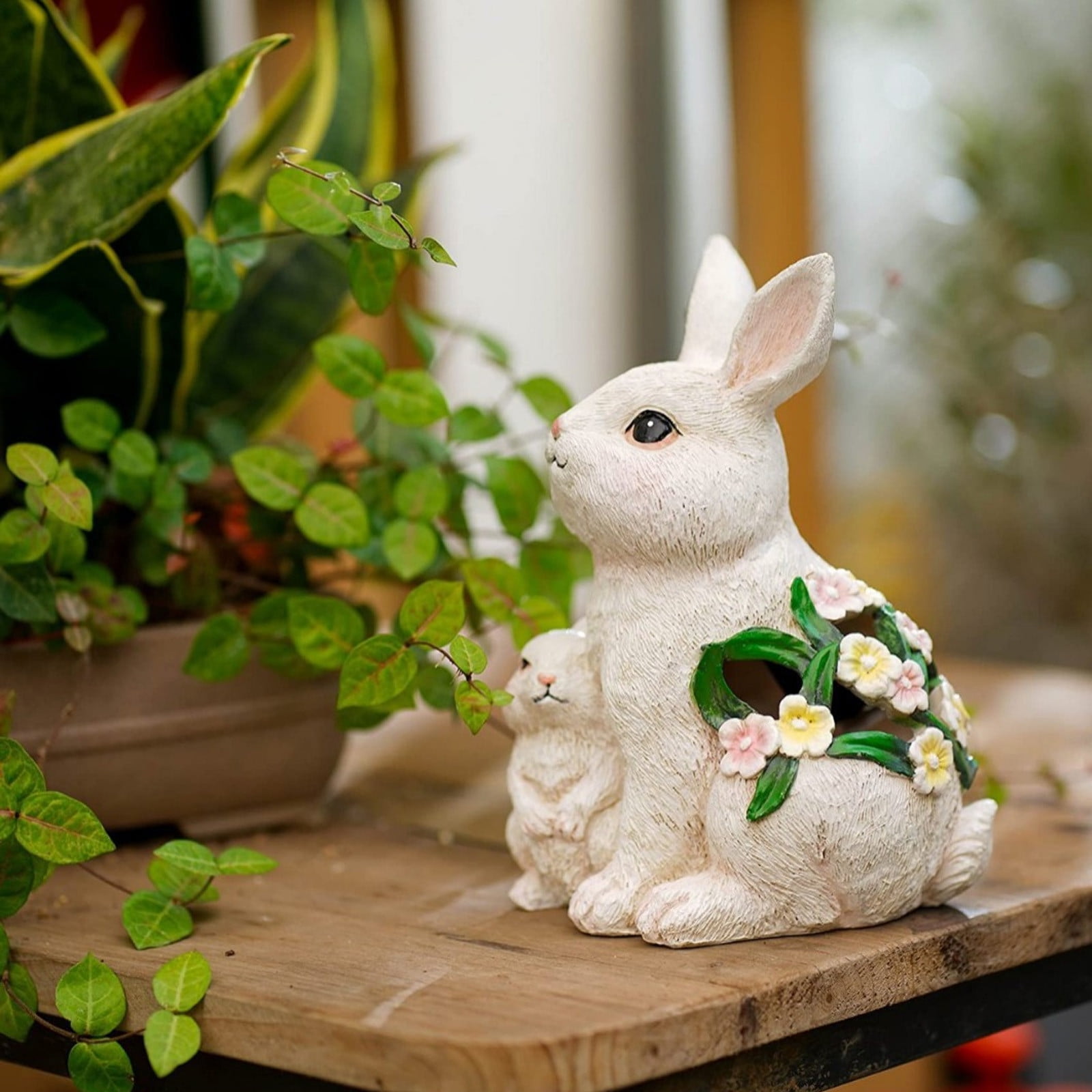 Solar Garden Statues Rabbit with Solar Lights,Mother&Baby Bunny Figurine Changing Lights for Yard Art Garden&Patio Decor,Unique Easter&Birthday Gifts for Women Mom Grandma