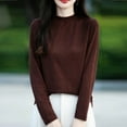 thumbnail image 2 of successthop Womens Knitted Sweater Long Sleeve Tops Crewneck Casual Pullover Outwear Solid Stylish Clothes Brown M, 2 of 3