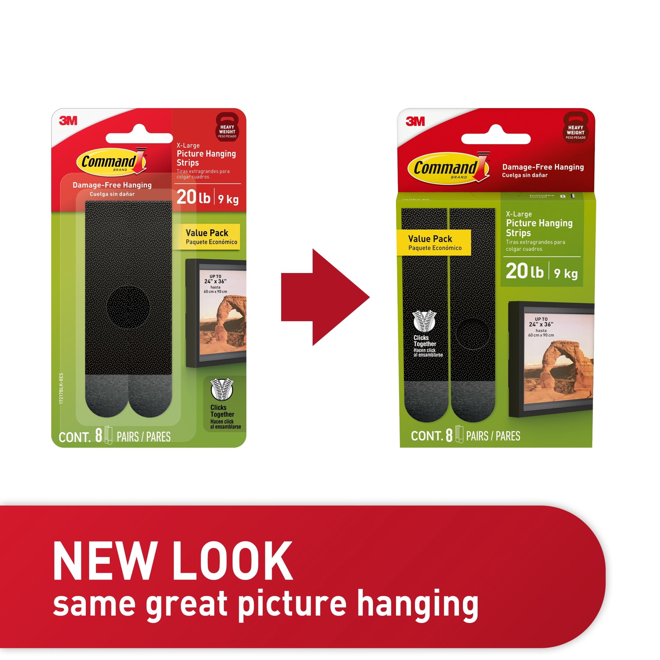 (3 pack) Command Heavy Duty Picture Hangers, Hold 20 lbs, Black, Damage-Free Hanging, 8 Pairs Adhesive Strips