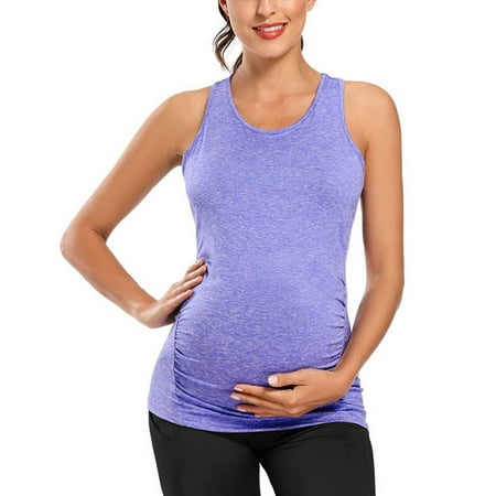 

Womens Maternity Nursing Shirts Sleeveless Scoop Neck Racerback Tank Tops Stretch Tees Comfortable Tunic Tops (Large Purple)