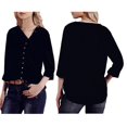 thumbnail image 1 of sólida con botones dorados retro para mujer Tops Camiseta holgada de manga larga de talla grande para mujer L Yinane  Blusa de gasa sólida, 1 of 8