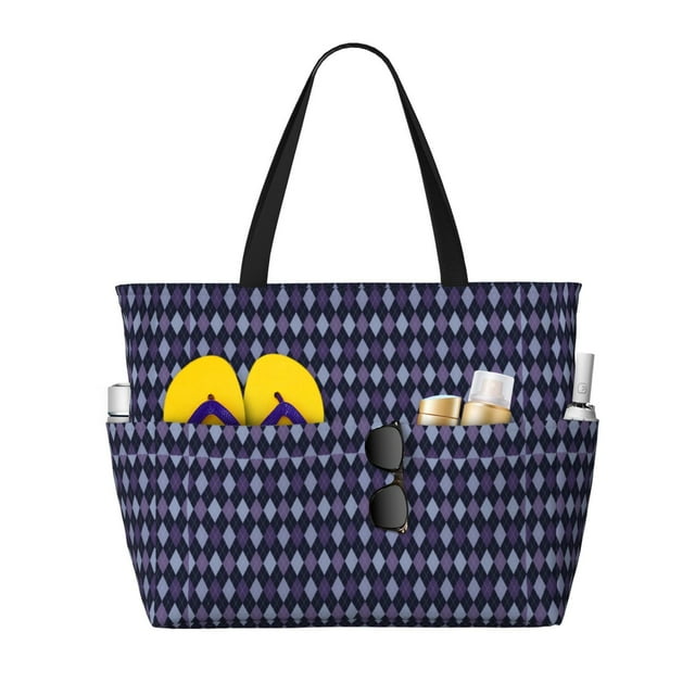 Easygdp Purple and Blue Squares Bolsa de Viaje de Playa de Gran Capacidad, Bolsa Tote Perfecta para la Playa, Escapadas de Fin de Semana y Viajes