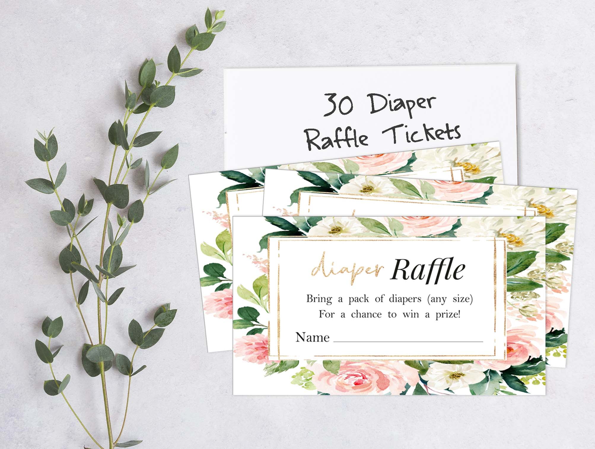 Inkdotpot 30Floral Baby ShowerDiaper Raffle Ticket Lottery Insert Cards Supplies Games For Baby Shower Party Bring A Pack Of Diapers To Win Favors Gifts And Prizes