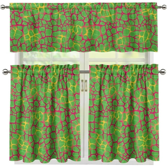 Red Mesh Plaid 3 Piece Kitchen Window Curtain Panel Tiers and Valance Set Valance and Tiers Kitchen Window Decor Light Filtering Energy Efficient Curtain Set for Small Window