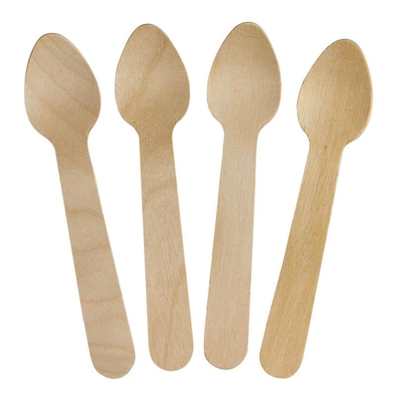 [25 Count] Wooden Mini Biodegradable Tasting Spoons Small 3.75 in